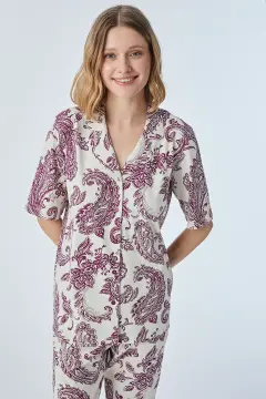 Pijadore 2091 (M-L-XL-XXL) Kısa Kollu Boydan Düğmeli Bayan Pijama Takım 4'lü