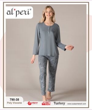 Alperi 790-38 (M-L-XL-XXL) Bayan Uzun Kollu Pijama Takım 4'lü
