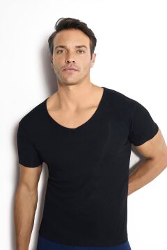 Jiber 162 Erkek %100 Termal V Yaka Yarım Kol Üst SİYAH - L