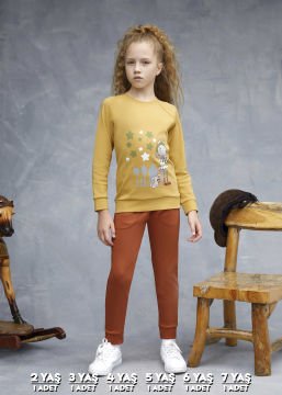 Elsima 3184 Kız Çocuk Uzun Kollu Pijama Takımı 6'lı (2-3-4-5-6-7 Yaş) BEJ - SERİ-6-LI