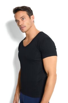 Jiber 162 Erkek %100 Termal V Yaka Yarım Kol Üst SİYAH - XL