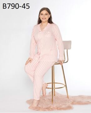 Alperi B790-45 (3XL-4XL-5XL-6XL) Bayan Uzun Kollu Pijama Takım 4'lü