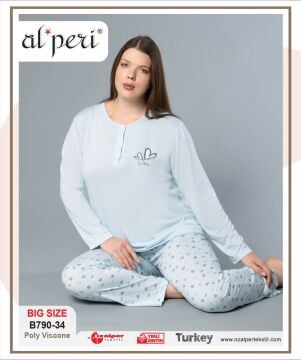 Alperi B790-34 (3XL-4XL-5XL-6XL) Bayan Uzun Kollu Pijama Takım 4'lü