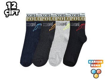 XGRİ POLO Penye Erkek Uzun Konç Patik 12'li