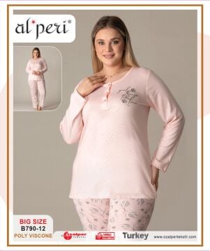 Alperi B790-12 (3XL-4XL-5XL-6XL) Bayan Uzun Kollu Pijama Takım 4'lü