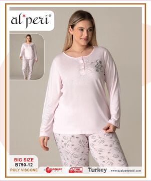 Alperi B790-12 (3XL-4XL-5XL-6XL) Bayan Uzun Kollu Pijama Takım 4'lü