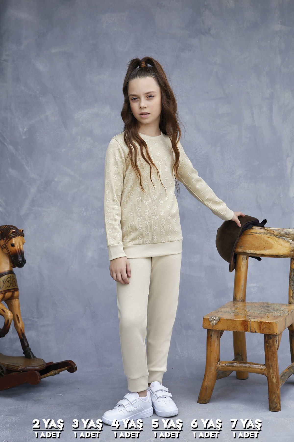 Elsima 3181 Kız Çocuk Uzun Kollu Pijama Takımı 6'lı (2-3-4-5-6-7 Yaş) BEJ - SERİ-6-LI