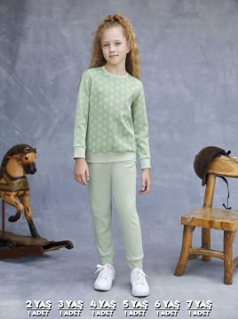 Elsima 3181 Kız Çocuk Uzun Kollu Pijama Takımı 6'lı (2-3-4-5-6-7 Yaş) YEŞİL - SERİ-6-LI