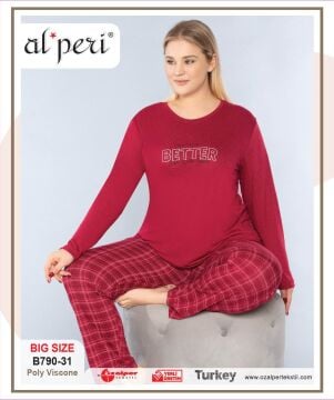 Alperi B790-31 (3XL-4XL-5XL-6XL) Bayan Uzun Kollu Pijama Takım 4'lü