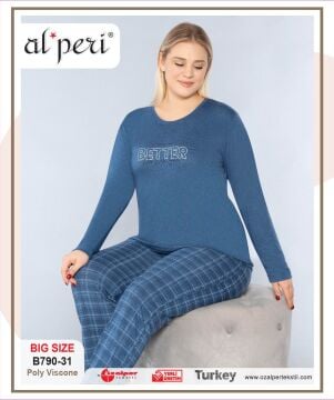 Alperi B790-31 (3XL-4XL-5XL-6XL) Bayan Uzun Kollu Pijama Takım 4'lü