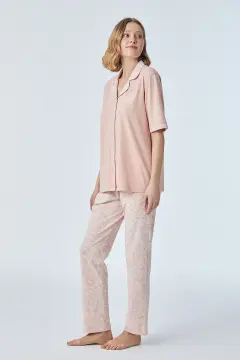 Pijadore 2103 (M-L-XL-XXL) Kısa Kollu Boydan Düğmeli Bayan Pijama Takım 4'lü