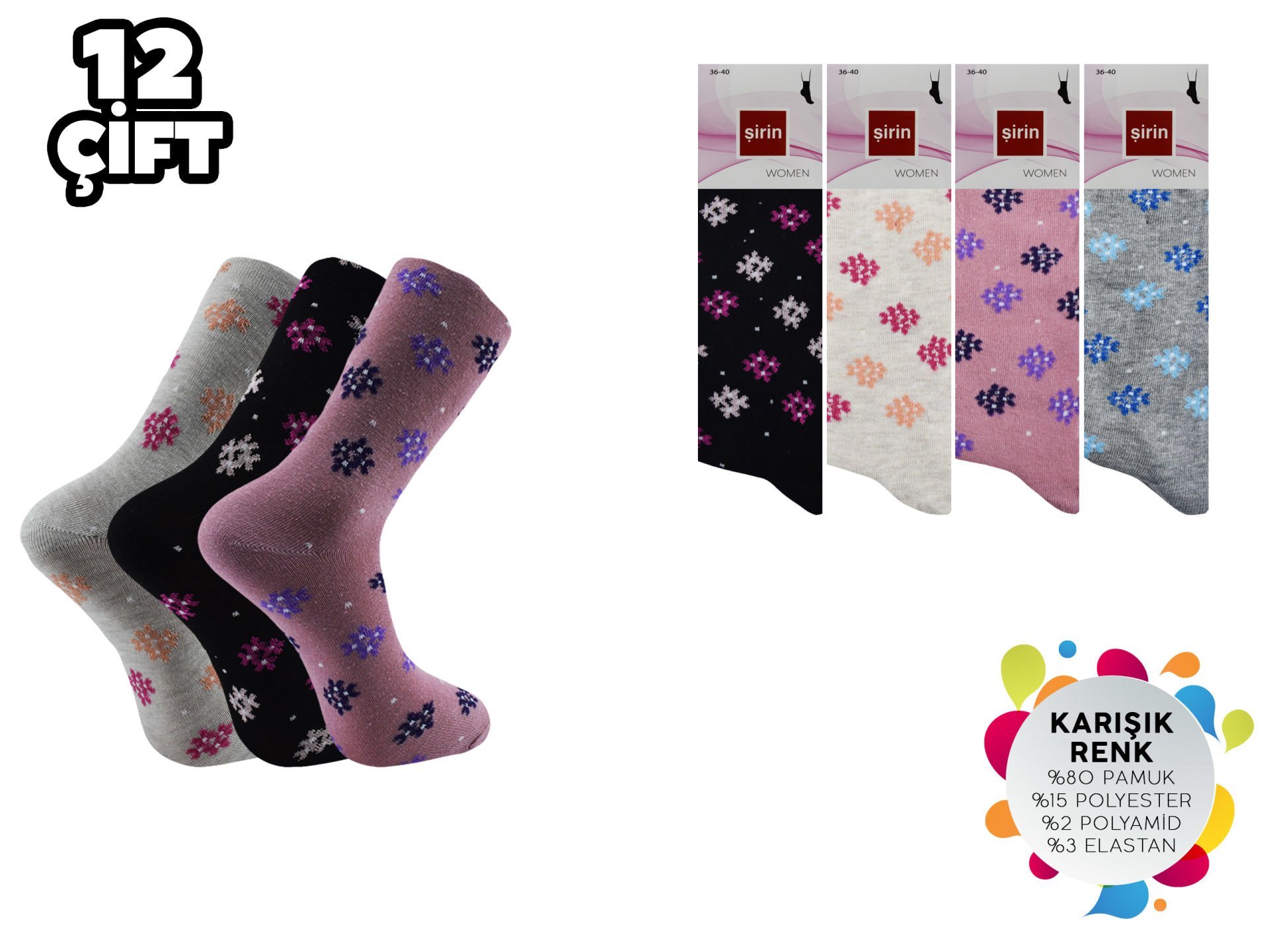 Şirin 4000-32 Dikişsiz Bayan Penye Çorap 12'li