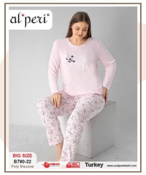 Alperi B790-22 (3XL-4XL-5XL-6XL) Bayan Uzun Kollu Pijama Takım 4'lü