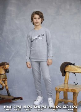 Elsima 3171 Erkek Çocuk Uzun Kollu Pijama Takımı 6'lı (8-16YAŞ) GRİ - SERİ-6-LI