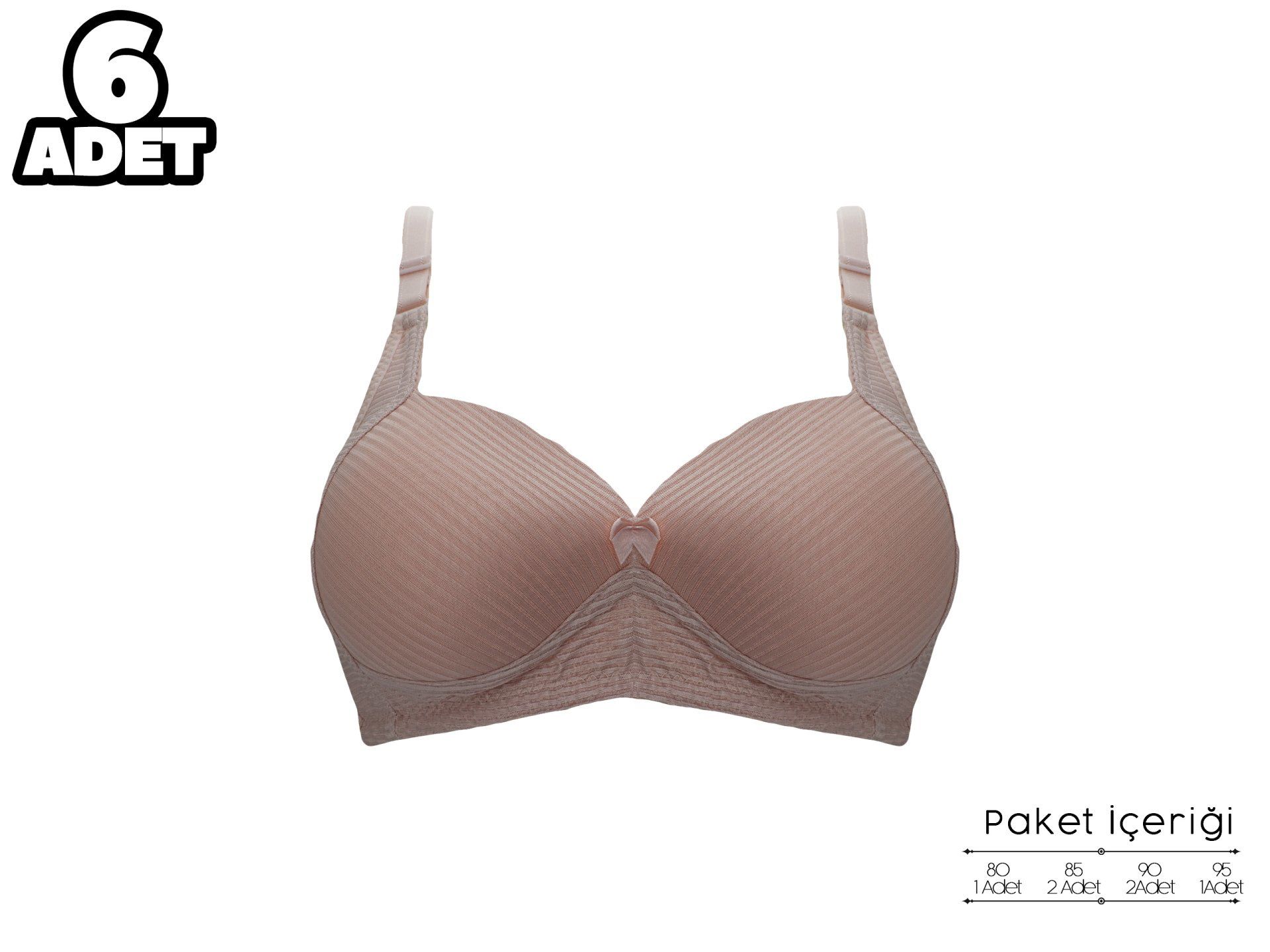 Liza 2150 Pudra Balensiz Jakarlı B Cup Desteksiz Bayan Sütyen 6'lı