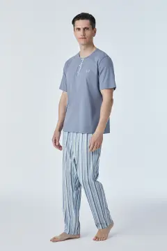 Pijadore 2116 (M-L-XL-XXL) Kısa Kollu Üç Düğmeli Erkek Pijama Takım 4'lü