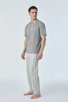 Pijadore 2116 (M-L-XL-XXL) Kısa Kollu Üç Düğmeli Erkek Pijama Takım 4'lü