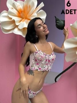 Cansoy 684 Pembe Çiçekli Balenli Desteksiz Bustiyer Takım 6'lı