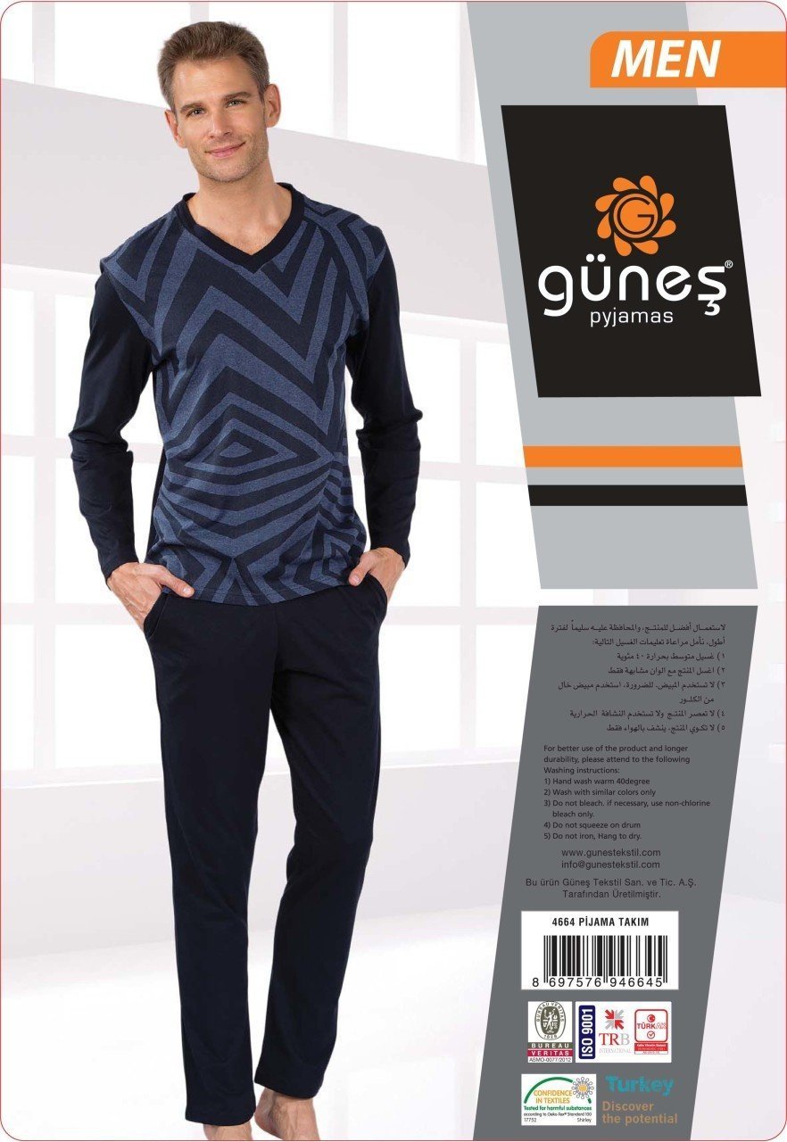 Güneş 4664 Uzun Kol Mevsimlik Erkek Pijama Takımı