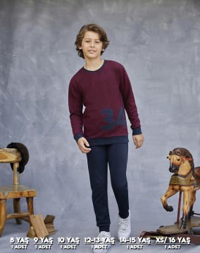 Elsima 3166 Erkek Çocuk Uzun Kollu Pijama Takımı 6'lı (8-16YAŞ) BORDO - SERİ-6-LI