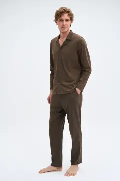Pijadore 2078B (2XL-3XL-4XL-5XL) Uzun Kollu Boydan Düğmeli Erkek Pijama Takım 4'lü