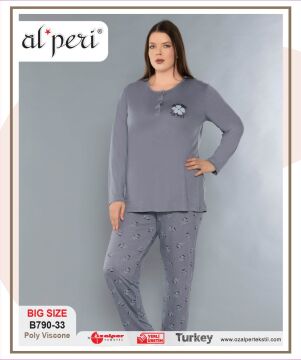 Alperi B790-33 (3XL-4XL-5XL-6XL) Bayan Uzun Kollu Pijama Takım 4'lü