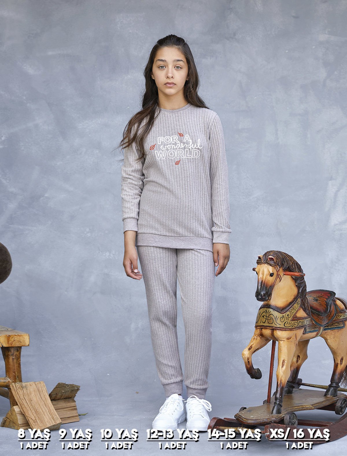 Elsima 3195 Kız Çocuk Uzun Kollu Pijama Takımı 6'lı (8-16YAŞ) VİZON - SERİ-6-LI