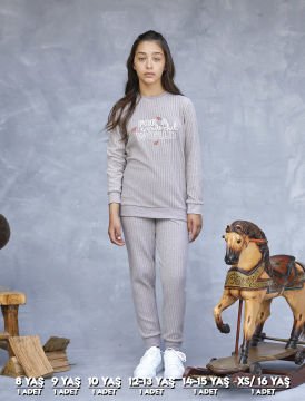 Elsima 3195 Kız Çocuk Uzun Kollu Pijama Takımı 6'lı (8-16YAŞ) VİZON - SERİ-6-LI