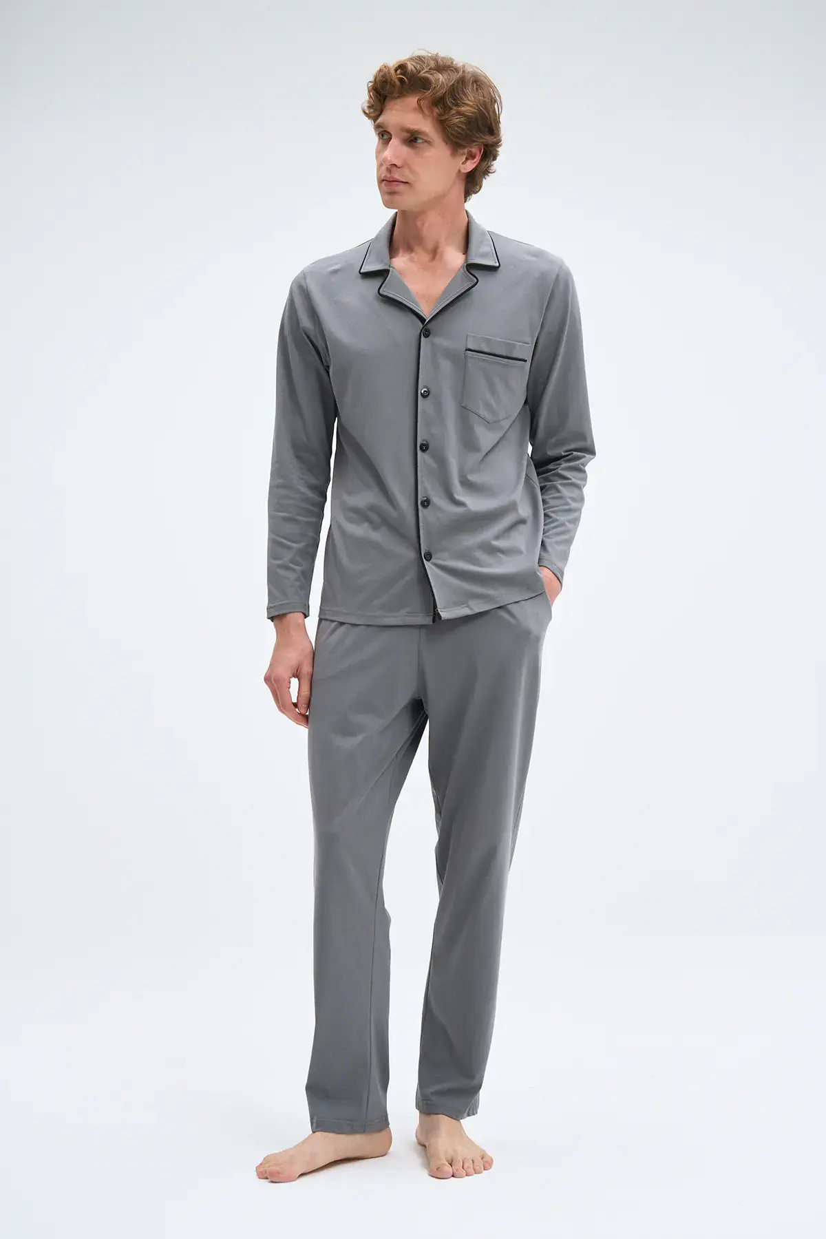 Pijadore 2062B (2XL-3XL-4XL-5XL) Uzun Kollu Boydan Düğmeli Erkek Pijama Takım 4'lü