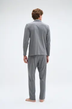 Pijadore 2062B (2XL-3XL-4XL-5XL) Uzun Kollu Boydan Düğmeli Erkek Pijama Takım 4'lü