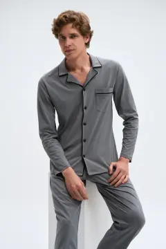 Pijadore 2062B (2XL-3XL-4XL-5XL) Uzun Kollu Boydan Düğmeli Erkek Pijama Takım 4'lü