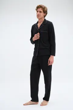 Pijadore 2062B (2XL-3XL-4XL-5XL) Uzun Kollu Boydan Düğmeli Erkek Pijama Takım 4'lü