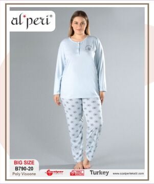 Alperi B790-20 (3XL-4XL-5XL-6XL) Bayan Uzun Kollu Pijama Takım 4'lü