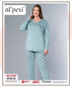 Alperi B790-20 (3XL-4XL-5XL-6XL) Bayan Uzun Kollu Pijama Takım 4'lü
