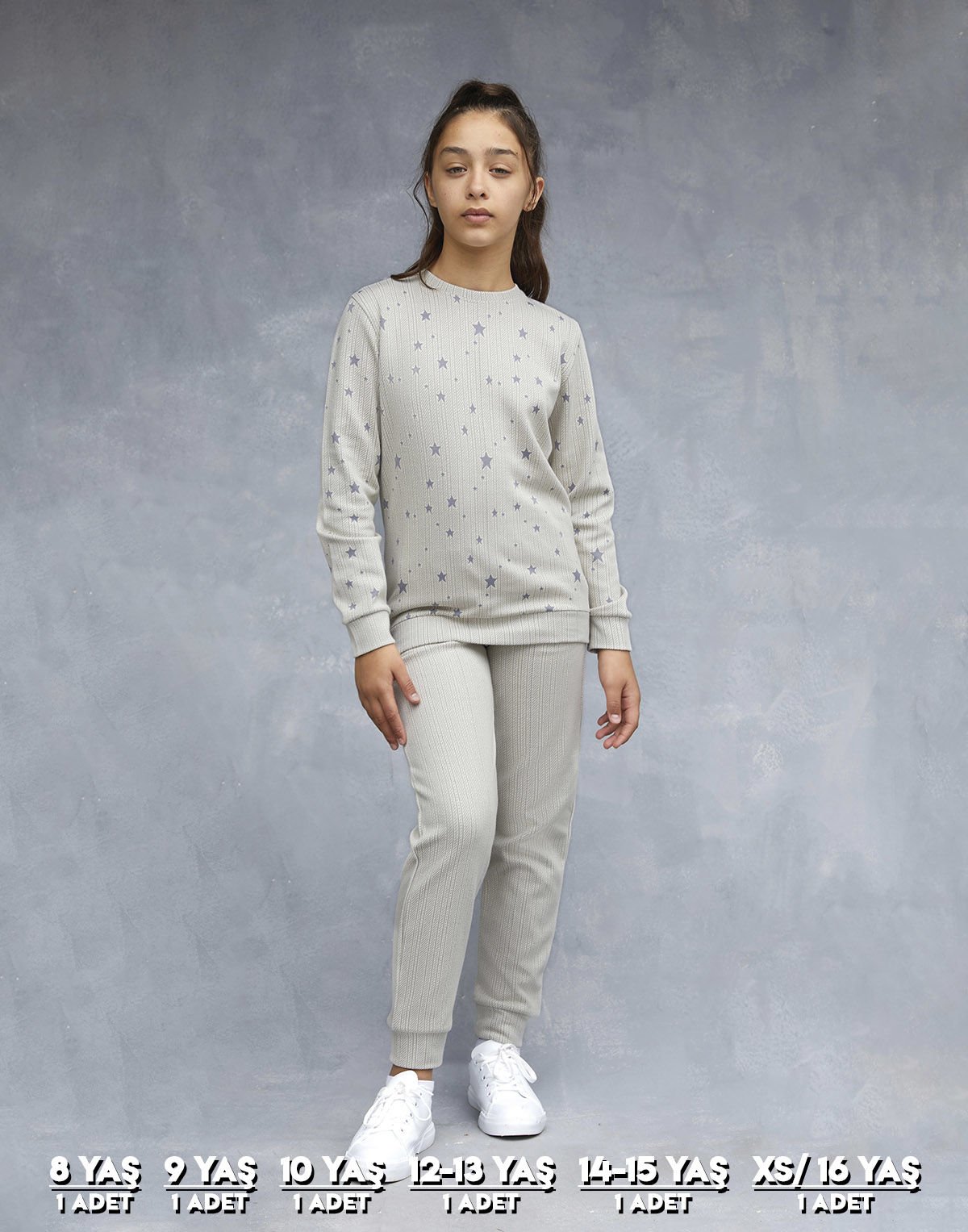 Elsima 3199 Kız Çocuk Uzun Kollu Pijama Takımı 6'lı (8-16YAŞ) GRİ - SERİ-6-LI