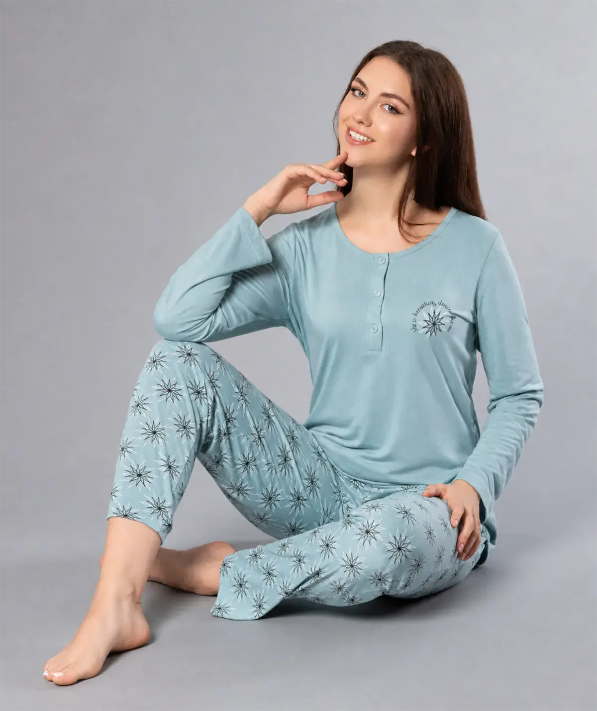 Alperi 790-35 (M-L-XL-XXL) Bayan Viskon Uzun Kollu Pijama Takım 4'lü