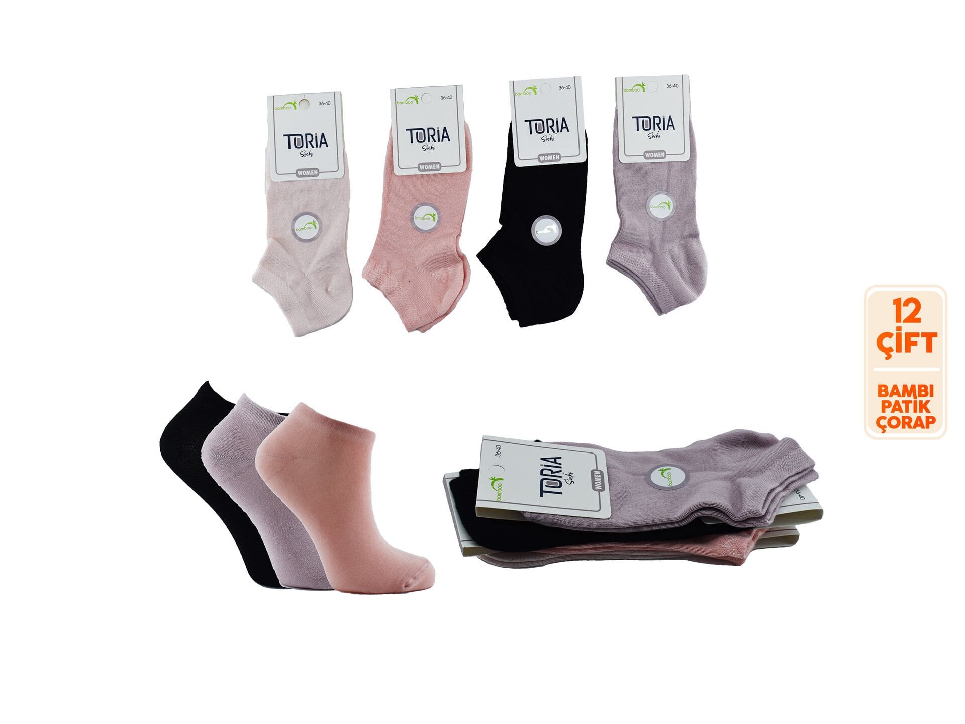 Toria B16 (36-40) Bayan Bambu Patik Çorap 12'li