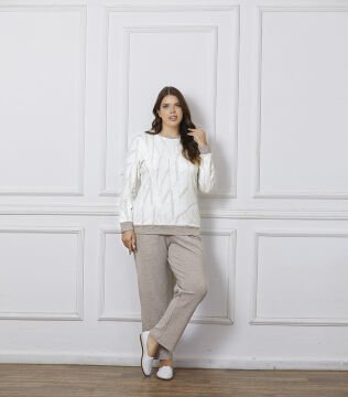 Dowry B09-126 (2XL-3XL-4XL-5XL) Uzun Kollu Bayan Pijama Takımı 4'lü