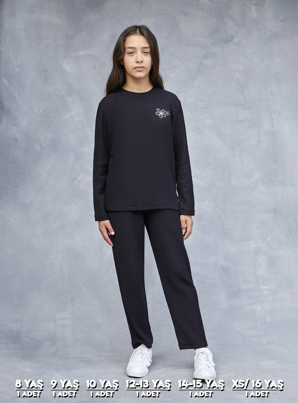 Elsima 3192 Kız Çocuk Uzun Kollu Pijama Takımı 6'lı (8-16YAŞ) SİYAH - SERİ-6-LI