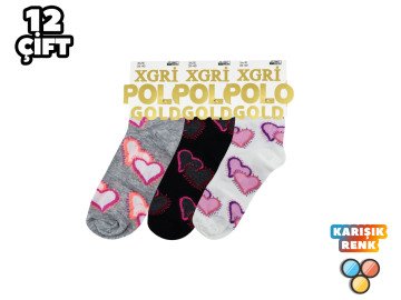 XGRİ POLO 7-16 3'lü Bayan Penye Patik 12'li