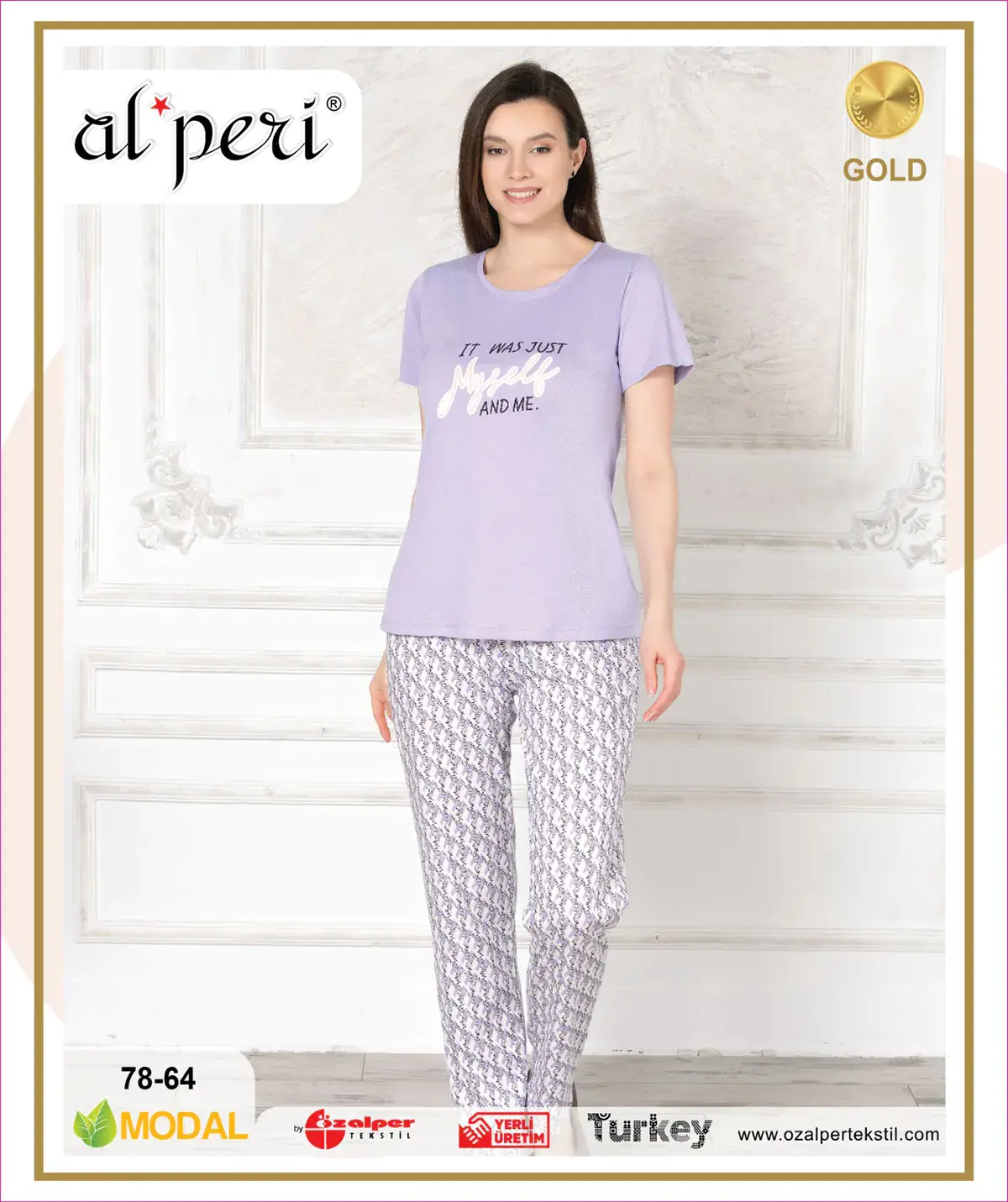 Alperi ALP78-64 (M-L-XL-XXL) Bayan Modal Kısa Kollu Pijama Takım 4'lü