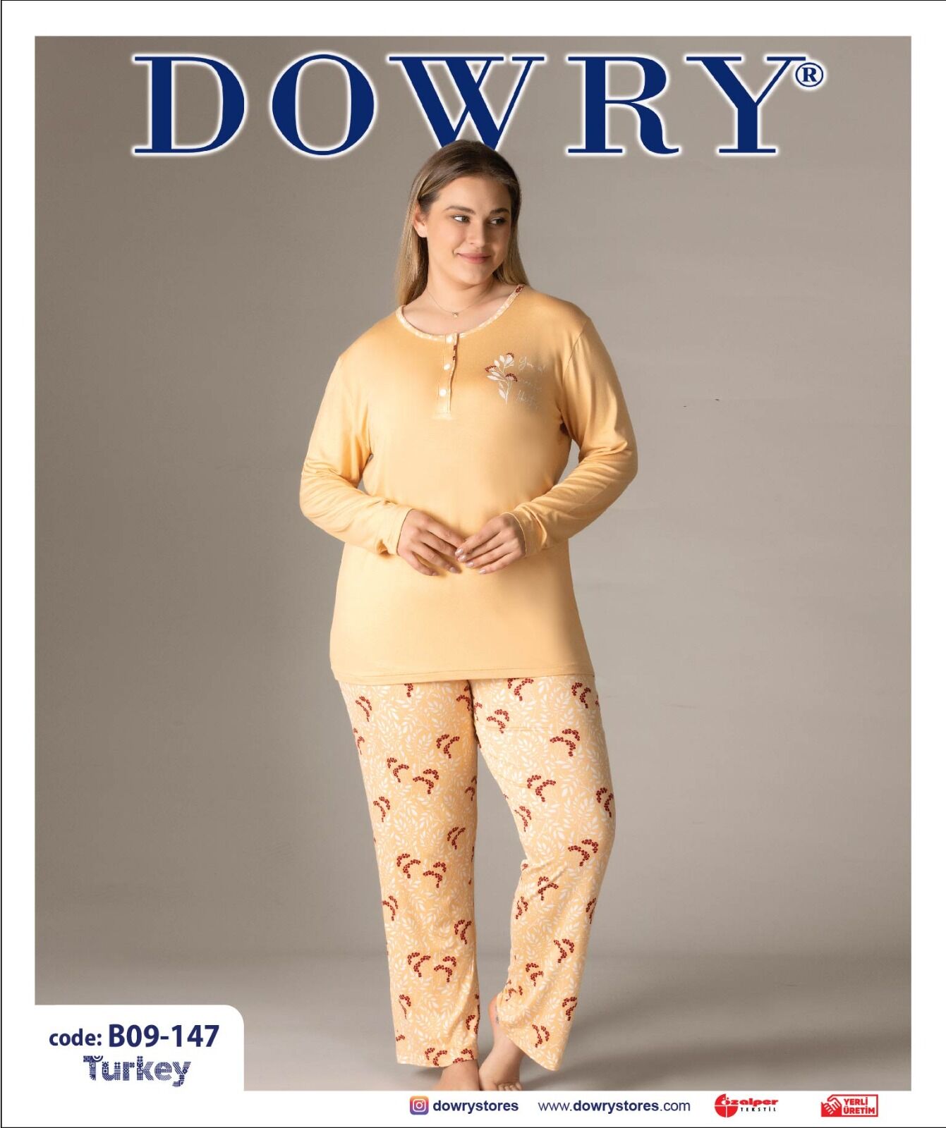 Dowry B09-147 (2XL-3XL-4XL-5XL) Uzun Kollu Bayan Pijama Takımı 4'lü