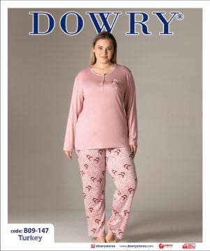 Dowry B09-147 (2XL-3XL-4XL-5XL) Uzun Kollu Bayan Pijama Takımı 4'lü