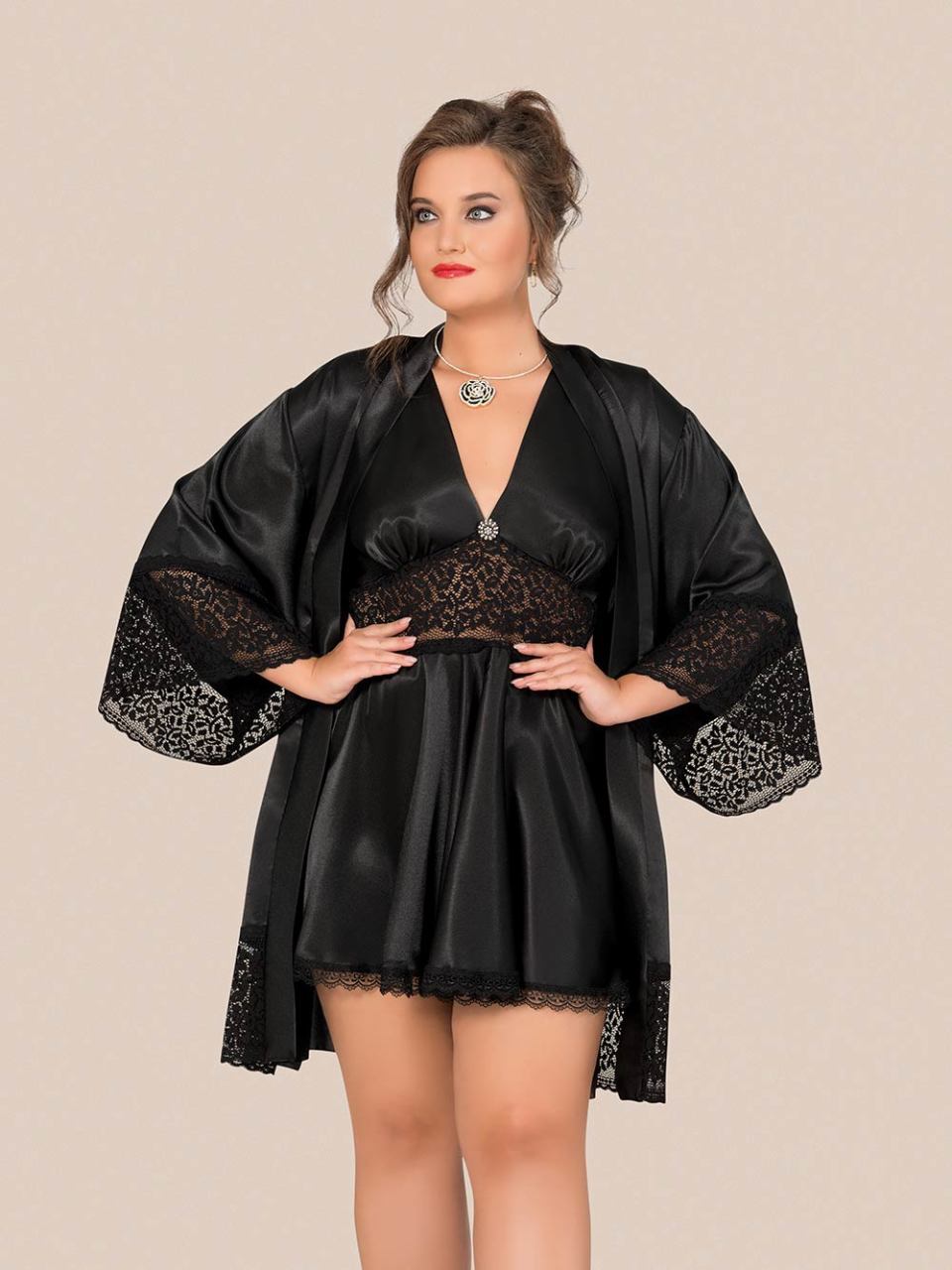 Moongirl 10101 Battal Boy Bayan Saten Fantazi Gecelik Sabahlık