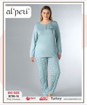 Alperi B790-16 (3XL-4XL-5XL-6XL) Bayan Uzun Kollu Pijama Takım 4'lü