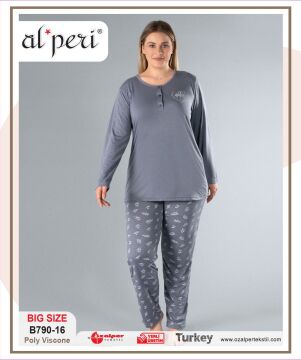 Alperi B790-16 (3XL-4XL-5XL-6XL) Bayan Uzun Kollu Pijama Takım 4'lü