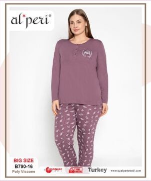 Alperi B790-16 (3XL-4XL-5XL-6XL) Bayan Uzun Kollu Pijama Takım 4'lü