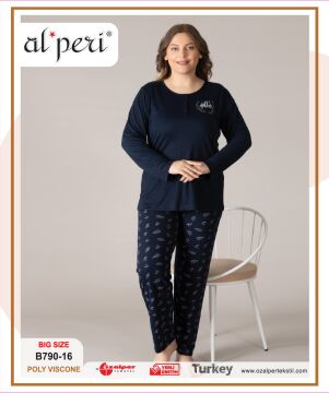 Alperi B790-16 (3XL-4XL-5XL-6XL) Bayan Uzun Kollu Pijama Takım 4'lü