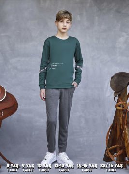Elsima 3173 Erkek Çocuk Uzun Kollu Pijama Takımı 6'lı (8-16YAŞ) YEŞİL - SERİ-6-LI