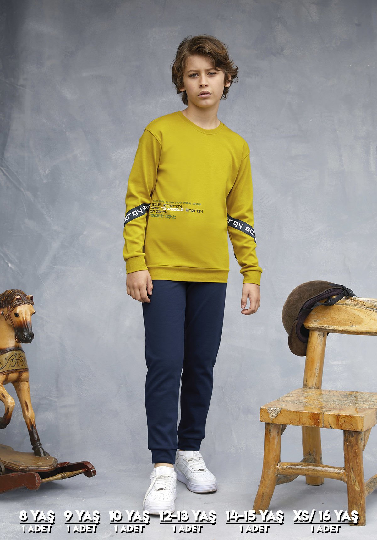 Elsima 3173 Erkek Çocuk Uzun Kollu Pijama Takımı 6'lı (8-16YAŞ) HARDAL - SERİ-6-LI